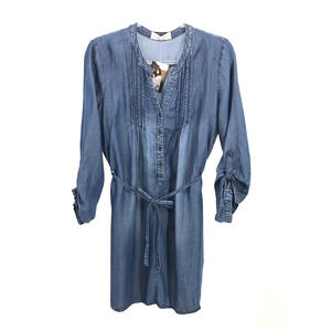 Molly Green Medium Wash Chambray Roll Tab Sleeve Mini Shirtdress Size L